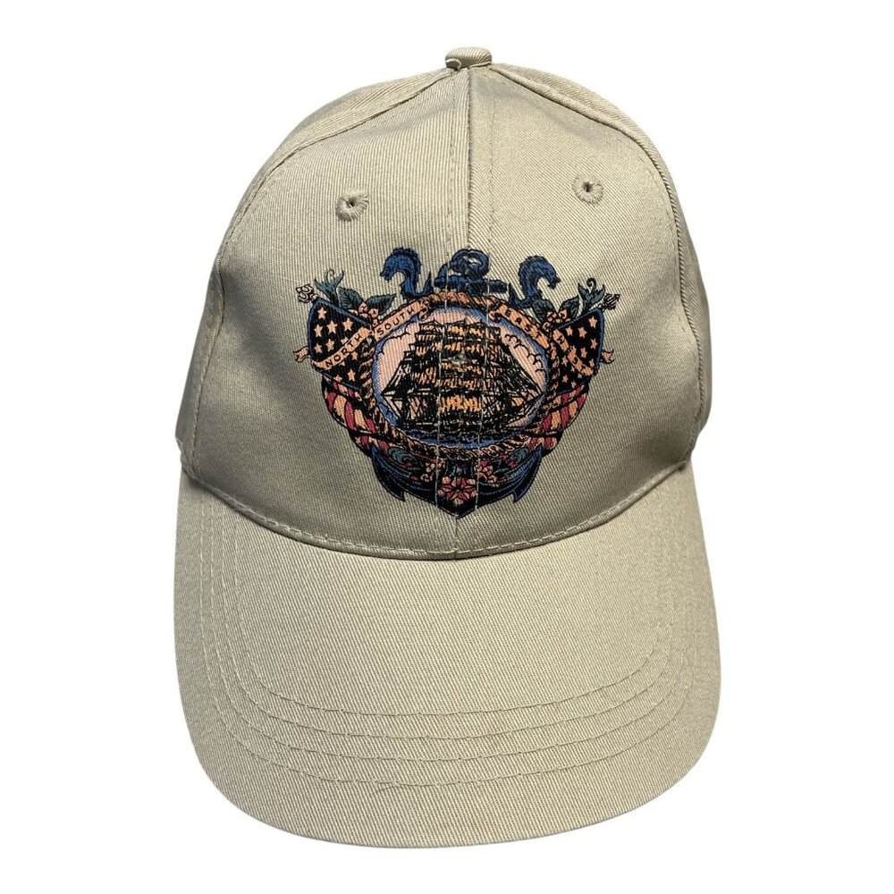 Vintage Y2K West Marine Nautical Crest Hat – Beige Cotton Adjustable Cap – Ship